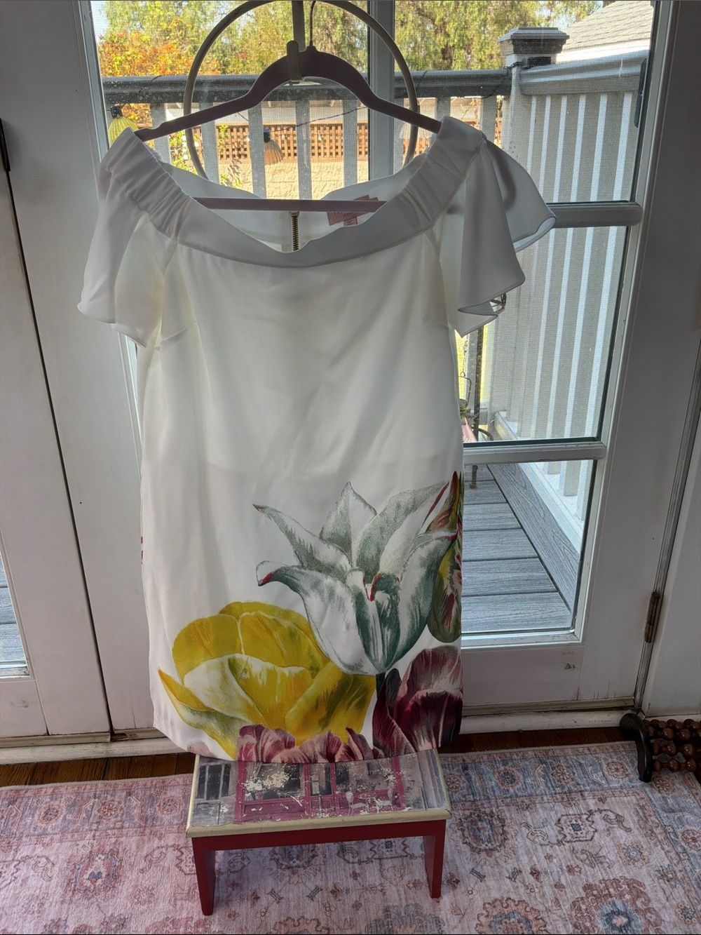 Ted Baker White Off-Shoulder Floral Hem Dress